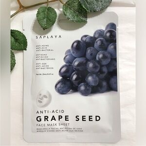 New $5ea OR 5/$18 SAPLAYA Anti-acid Grape Seed Nutrition Sheet Face Mask